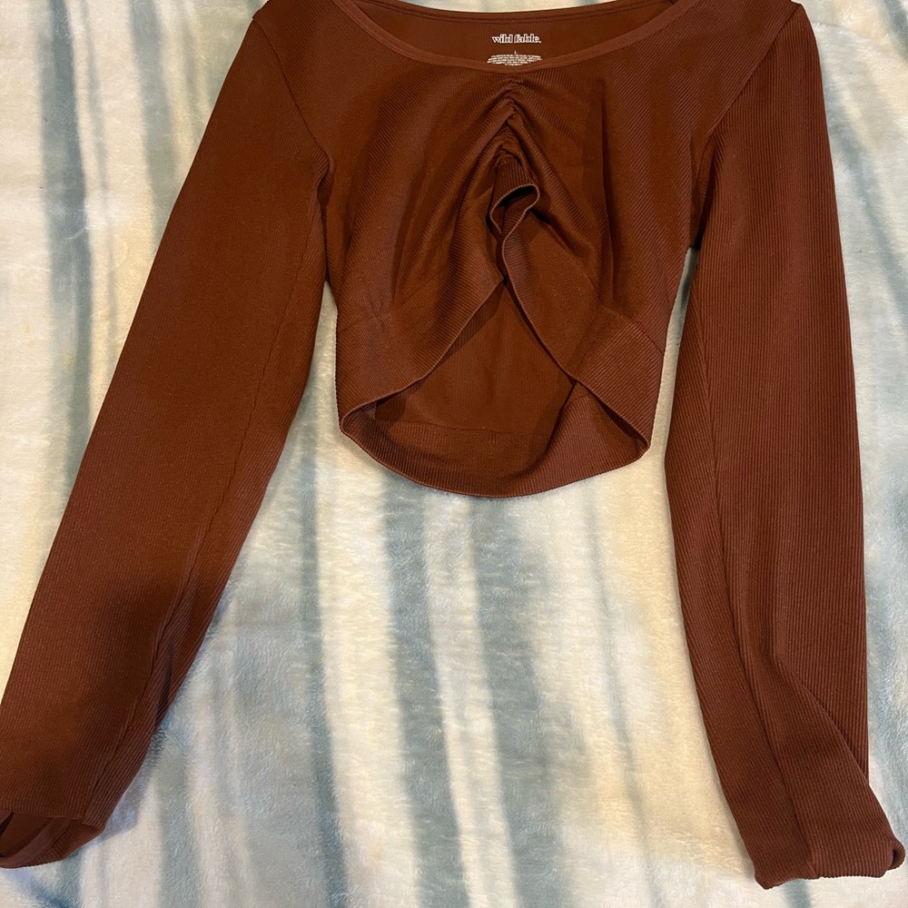 brown long sleeve crop top